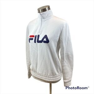 Ladies Fila Quarter‎ Zip Elastic Hem Sweatshirt White Size Small